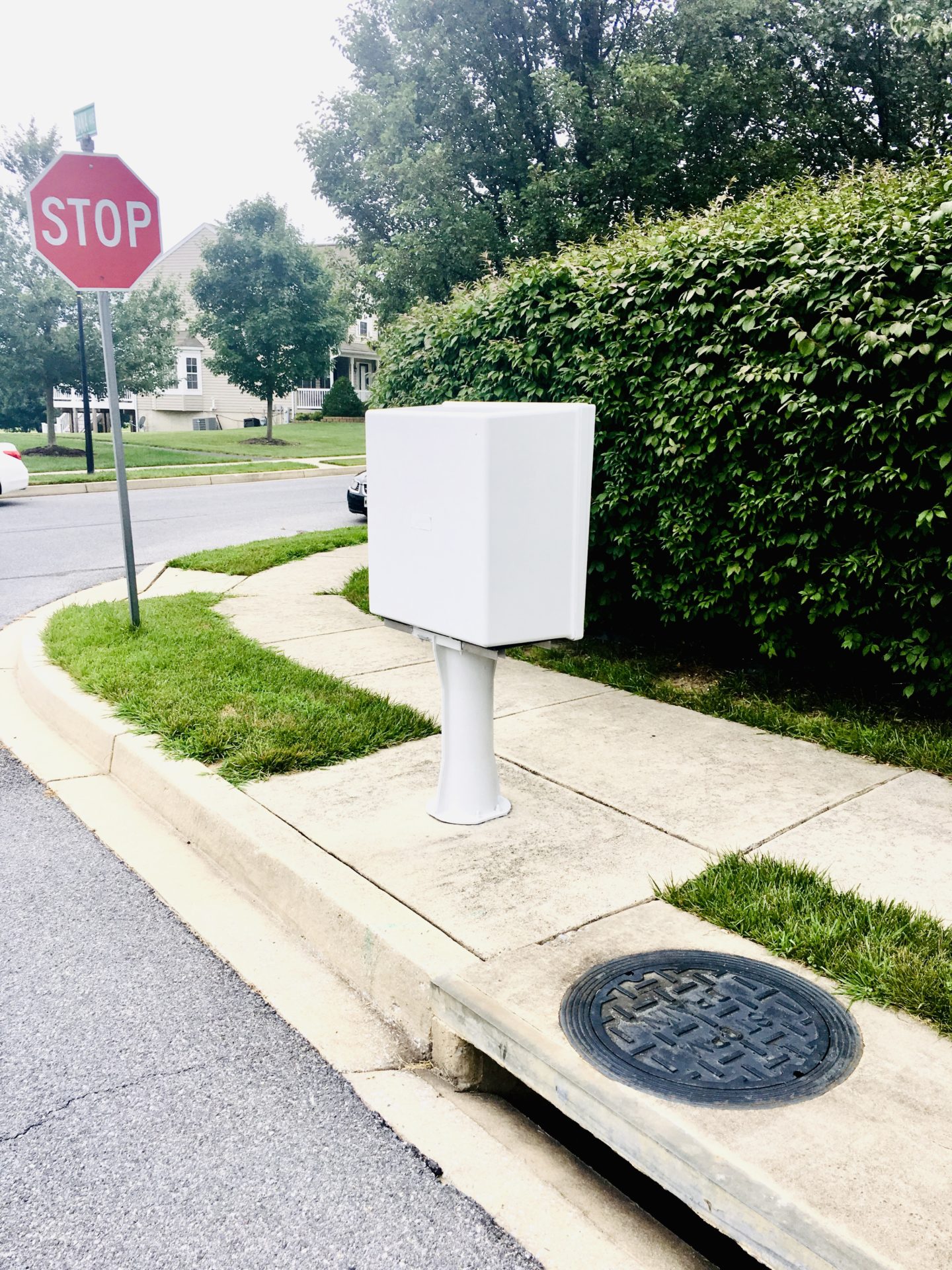 Finished results of beautifully painted community mailboxes